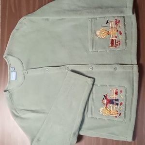 Croft & Barrow Sport Green Fleece Full Button Jacket w Fall Themed Pockets XL